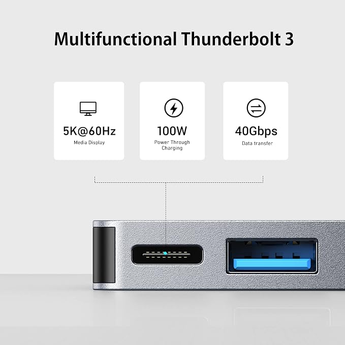 RayCue USB C Hub Adapters for MacBook Pro/MacBook Air M1 M2 M3 2023 2022 2021 2020 2019 13" 14" 15" 16", 6-in-2 Multiport MacBook Adapter with Thunderbolt 3, 3 USB 3.0 Ports, SD/TF Card Reader