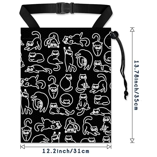 Car Trash Bag Hanging Back of Seat with Adjustable Snap Buckle Strap Cute Printed Drawstring Garbage Bags for Car-Black Cats