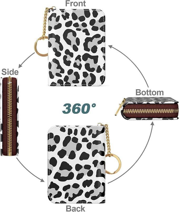 Nipichsha Credit Card Holder, Small RFID Card Wallet for Women, Slim Leather Card Holder Wallet, Credit Card Wallet Organizer, Pocket Business Card Case with Zipper & Keychain, Leopard Print