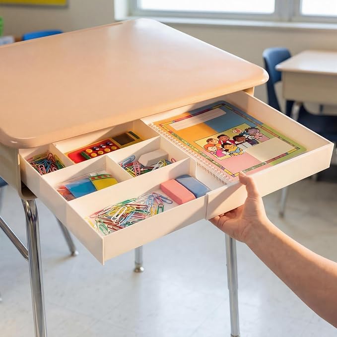 Yalikop Plastic Desk Drawer Organizer 12 x 20 Inch Large White Expandable Drawer Organizer Trays with Extendable Tray Adjustable Student Desk Organizing Tray for Makeup Office School Supplies