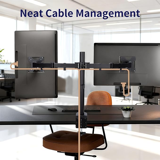 Dual Monitor Mount, Fully Adjustable Dual Monitor Stand for 13"-32" Screens, Holds up to 22lbs per Arm with C-Clamp & Grommet Base