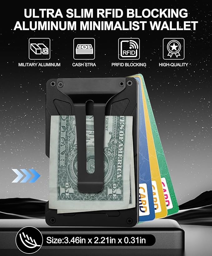 ONLOOKER Wallet for Men, Slim Tactical Wallet - Minimalist Aesthetics, Holds up to 15 Cards, RFID Safe, Blocks Chip Readers, Aluminum Wallet with Money Clip