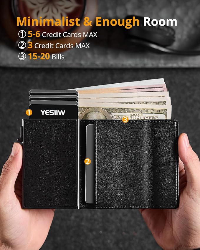 YESIIW Credit Card Holder Wallet for Men RFID Blocking Slim Minimalist Metal Wallet with Money Pocket Contactless Card Protector