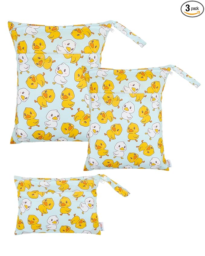 ALVABABY 3 pcs Cloth Diaper Wet Dry Bags Waterproof Reusable with Two Zippered Pockets Travel Beach Pool Daycare Soiled Baby Items Yoga Gym Bag for Swimsuits or Wet Clothes Small Medium Large 3L-SML20