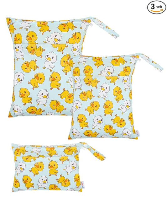 ALVABABY 3 pcs Cloth Diaper Wet Dry Bags Waterproof Reusable with Two Zippered Pockets Travel Beach Pool Daycare Soiled Baby Items Yoga Gym Bag for Swimsuits or Wet Clothes Small Medium Large 3L-SML20
