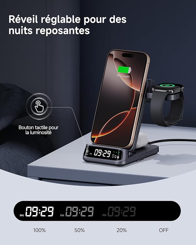 SwanScout Wireless Charger for iPhone Air/17/16/15/14/13/12 Series, 3 in 1 Charging Station for Apple Watch 11/10/9/8/7/6, Ultra 3/2, for AirPods Pro 3/Pro 2/4/3, SwanScout 708A (NO Adapter)