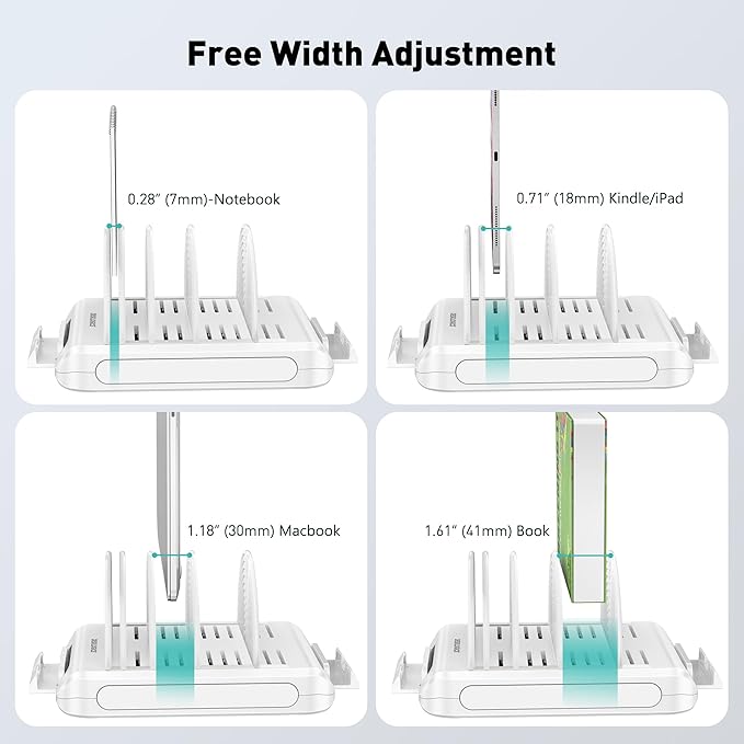 Vertical Laptop Stand Holder & Desk Organizer Rack - Adjustable Dock for MacBook, iPad, Phone (6-in-1 Multi Device Storage System with 360° Rotation)