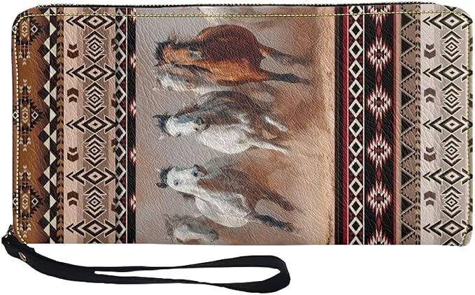 Bulopur Western Horse Wristlet Wallet for Women Teen Girls Blocking Credit Card Holder PU Leather Phone Wallet Clutch Large Capacity Ladies Travel Purse