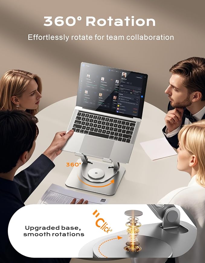360° Rotatable Laptop Stand for Desk Adjustable Height, Ergonomic Laptop Riser Holder with Dual-bar Support, Portable Computer Notebook Stand for MacBook Air Pro, Dell XPS, HP (10-16")
