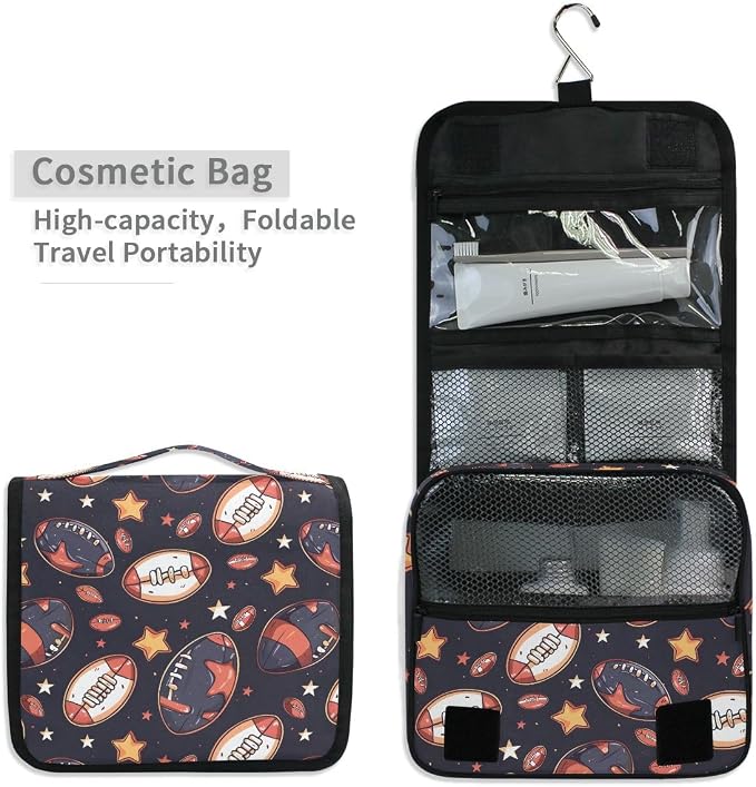 senya Hanging Travel Toiletry Bag Rugby Balls Kit Makeup Case Cosmetics Organizer for Men Women