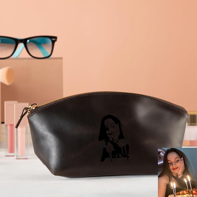 Blade Premium Personalized Genuine Leather Cosmetic Makeup Bag - Wedding Gift for Bridesmaid, Travel Organizer Clutch for Women with Zipper Pouch for Toiletry Essentials (Avanza Chestnut)