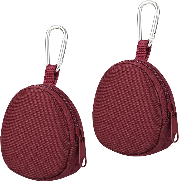 Keychain Pouch Coin Pouch Compact EDC Pouches Data Cable Organizer Earphone Earbuds Storage Zipper Case Bag with Clip on Hook for Mini Gear Bag, Change Wallet (Burgundy)