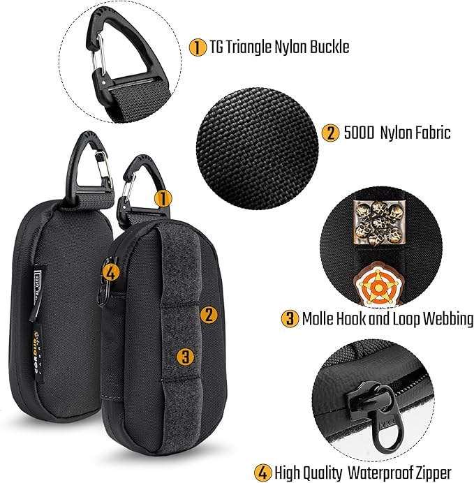 TACTICAL_GEEK Storage A7 EDC Key Bag Molle Pouch, Waterproof Zipper Wallet Car Key Case, Multipurpose Pocket Organizer, Unisex Tac Pouch with Patch Area for Daily Carry, Black