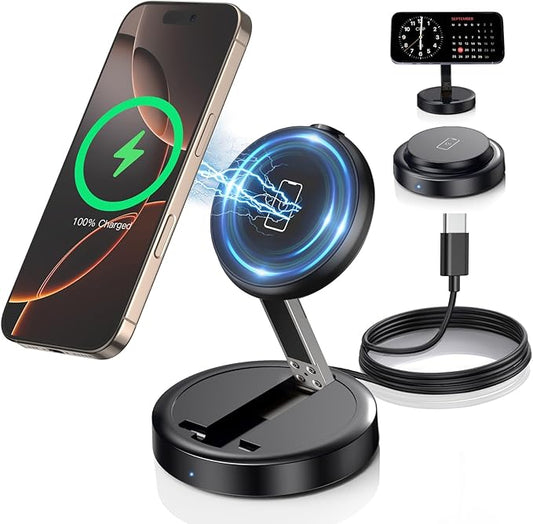 Magnetic Wireless 15W Fast Mag Safe Charger Pad for iPhone 17 Pro Max/17 Pro/17 Air/17/16/15/14/13/12 Series Foldable Charging Station Apple Mag-Safe Charger for AirPods 3/2/Pro 2/Pro