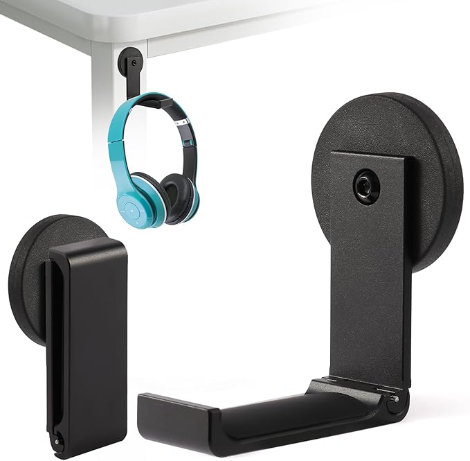 Magnetic Headphone Holder, Headphone Hanger for Desk & Table, 1PCS Aluminum Headset Hooks, Headphone Mount Stand with Rubber Pad, Compatible with All Computer/Gaming Headsets
