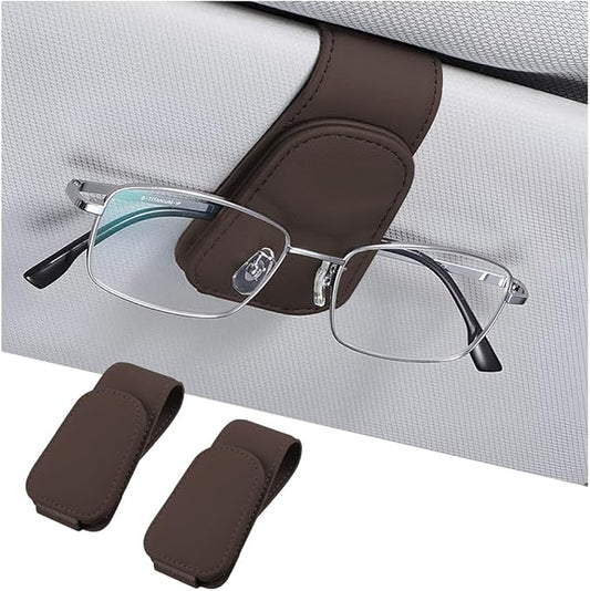 AICEL Sunglasses Holders for Car Sun Visor, Leather Eyeglasses Hanger Mounter, Magnetic Glasses Holder and Ticket Card Clip, Auto Interior Accessories Universal for SUV Pickup Truck