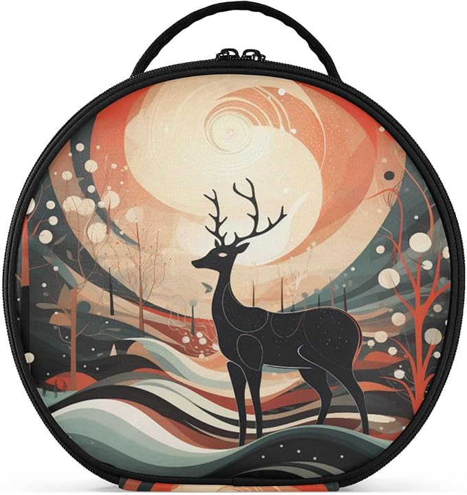 senya Round Cosmetic Pouch Travel Makeup Train Case Christmas Deer Makeup Organizer Bag with Adjustable Dividers Portable for Cosmetics Makeup Brushes Toiletry Jewelry Accessories