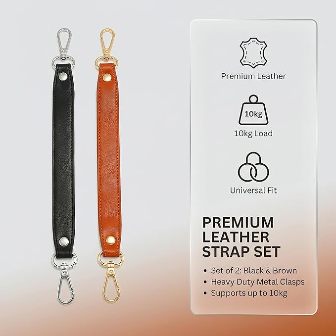 2-Pack Full Grain Key Leash for Purse & Wristlet Strap Replacement - Leather Key Strap for Purse with Dual Clips, Purse Key Holder & Key Finder Lanyard for Handbag Wallet (Black+Brown)