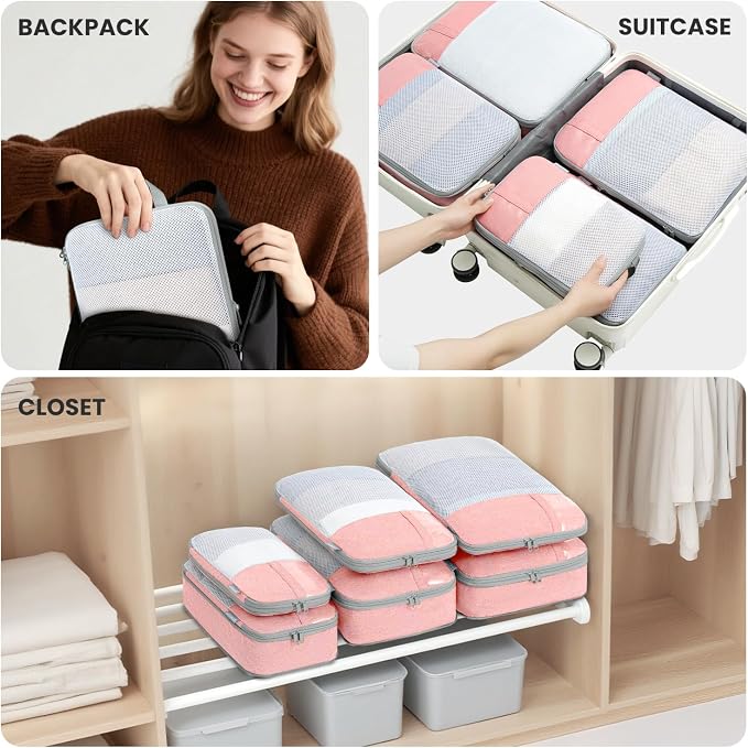 Compression Packing Cubes for Travel, Lightweight Vacation Travel Essentials, Travel Accessories for Suitcase Organizer Bags Set, Durable Luggage Organizer