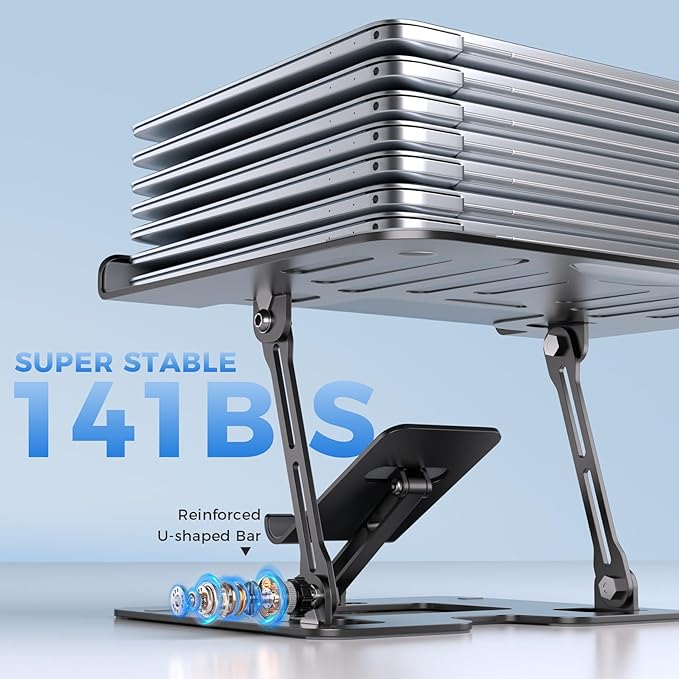 Ergonomic 2-in-1 Laptop Phone Stand for Desk, Adjustable Riser, Sturdy and Portable, Fits All Laptops and Phone (Black)