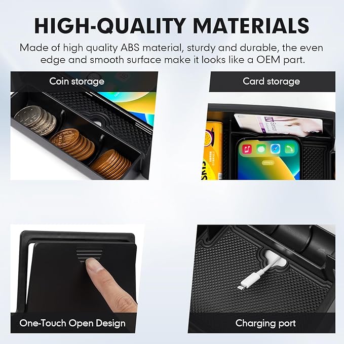 Autorder 2PCS Center Console Organizer for 2023-2026 Chevy Chevrolet Colorado/GMC Canyon Accessories Armrest Storage Box Hidden Storage Box Center Console Insert Tray with Anti-Slip Mat