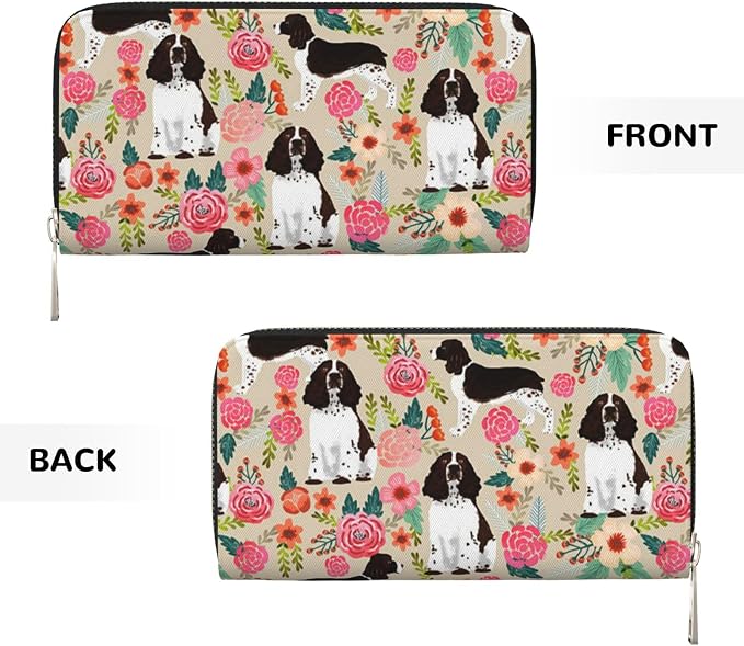 English Springer Spaniel Wallet for Men Women Elegant Long Clutch Zip Around Travel Leather Coin Purse Large Capacity Credit Card Holder Handbag