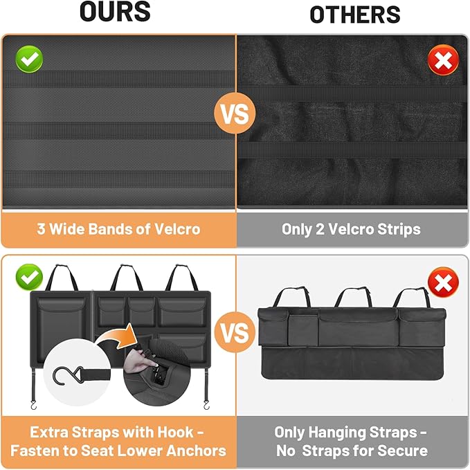Detachable Hanging Trunk Organizer, Foldable Car Trunks Organizer Back Seat Hangings with 7 Large Compartments, Hanging Trunk Organizer for SUVs, Jeeps, Hatchbacks