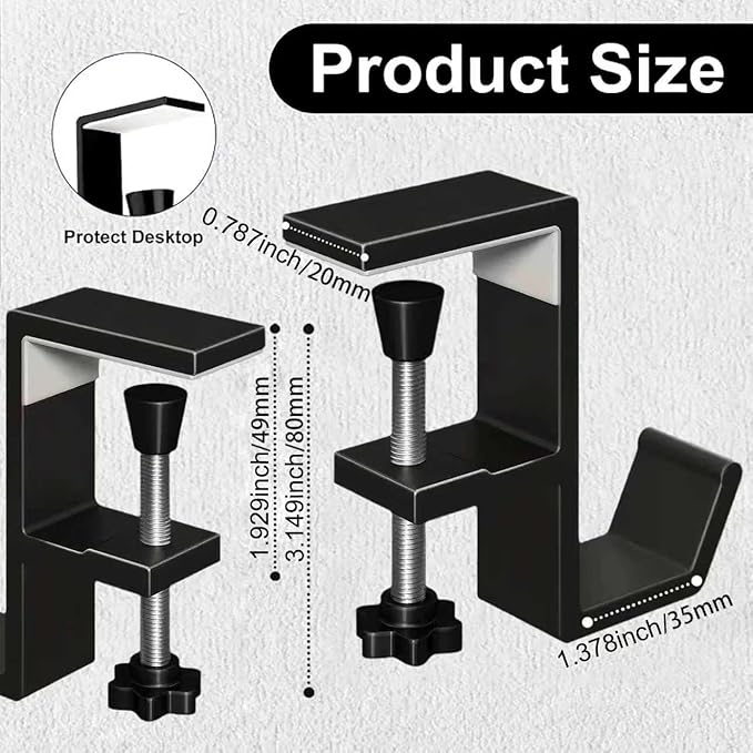JAKO Headphone Stand - Aluminum Alloy Headphone Holder, Under Headset Stand for Desk Fit for PC Gaming Headset Hanger Hook Suitable for Office, Computer, Student Class Desk, Handmade Creator Table