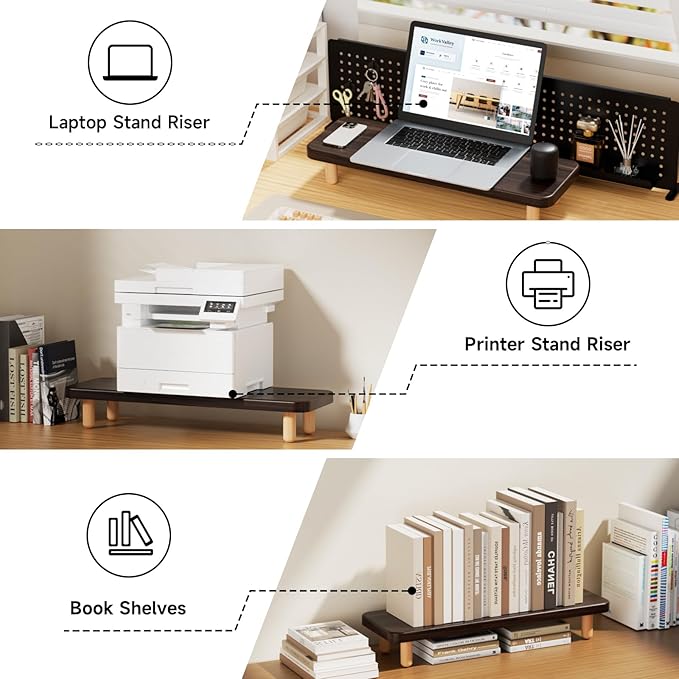 Monitor Stand Riser, 24 Inch Wood Desk Organizer with Monitor Stand & Storage Computer Monitor and Laptop Riser Multifunctional Laptop Stand Desk Organizer for Office Home Screen/Laptop/PC (Dark Walnut)