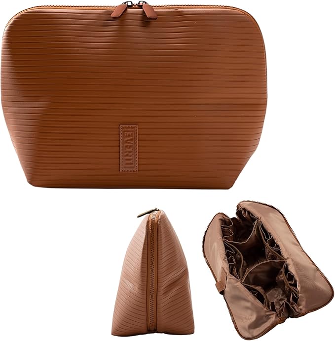 THE VERTI-Vertical Waterproof Makeup & Toiletry Bag | 23-Pocket Organizer with Upright, Fold-Down Design for Skincare, Toiletries & Essentials (Mahogany, Medium)