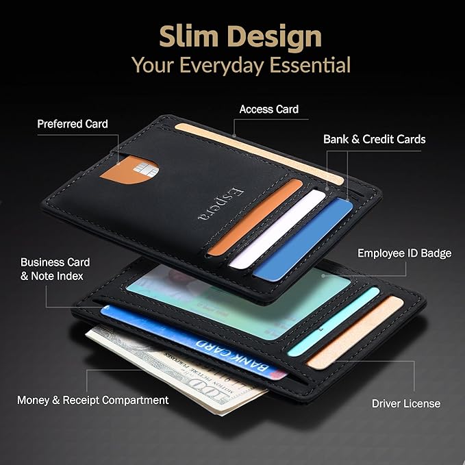 Espera Slim Minimalist Front Pocket Wallet for Men, RFID Blocking Credit Card Holder, Thin Travel ID Card Case, Gifts for Men