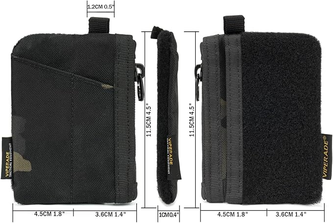 VIPERADE VE17 Small EDC Pouch, EDC Pocket Organizer with DIY Patch Area, Mini EDC Pouch with Zipper Pocket, Small Card Pocket, 2 Slots Pocket for EDC