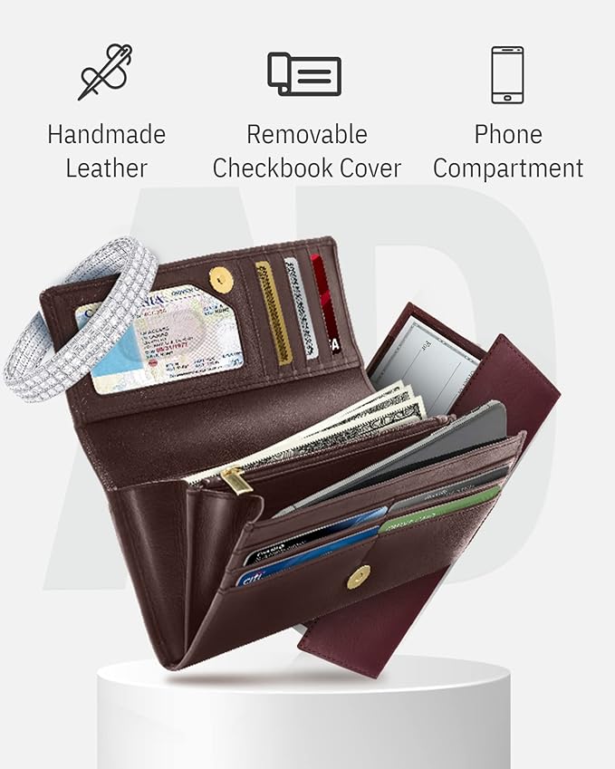 Leather Clutch RFID Wallets For Women - Big Womens Wallet Accordion Purse Organizer Zip Coin Pouch Gifts For Women