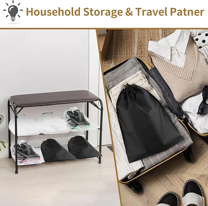 20 Pack Black Shoe Bags for Travel, 15.7" x 11.8", Waterproof Portable Drawstring Travel Shoe Storage Bags