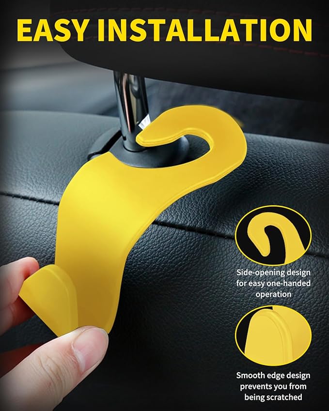 8 Pack Car Seat Headrest Hooks with 44 Pounds Load Capacity, Hangers Storage Organizer Universal Car Interior Accessories for Handbags Water Bottles Purse Coats Umbrellas, Yellow