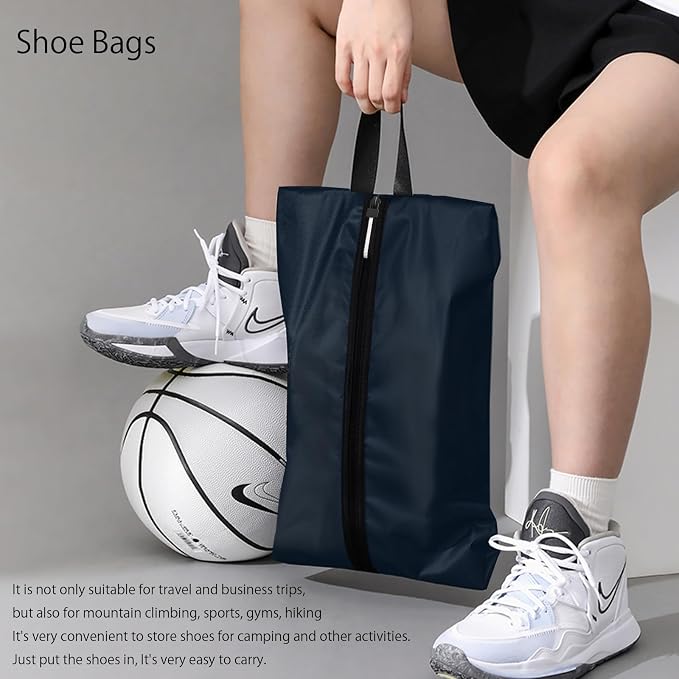 Shoe Bag for Travel, Waterproof Extra Large Shoe Storage Organizer with Handle, Multi-Functional Odor-Resistant Shoe Pouch for Gym, Soccer, Golf, Tennis Soccer Cleats Bag 16.5 x 9.8 Inches (Dark Blue)