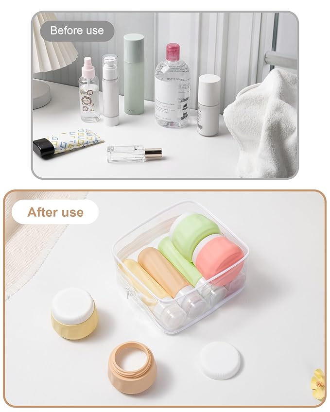 Mrsdry Travel Bottles for Toiletries 8 Pack, Travel Size Toiletries, Tsa Approved Travel Size Containers 3oz, with Travel Essentials Clear Bag, Leak Proof Silicone Squeezable Creams Jars