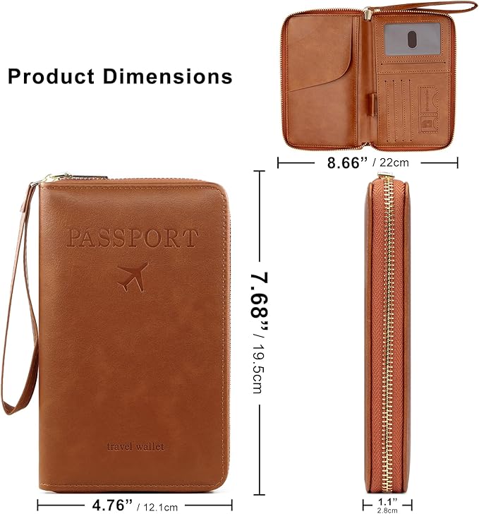 defway Passport Holder Travel Wallet - RFID Blocking Passport Holder Card Slots, PU Leather Travel Wallet Cover, Organizer for Documents Travel Essentials (Brown)