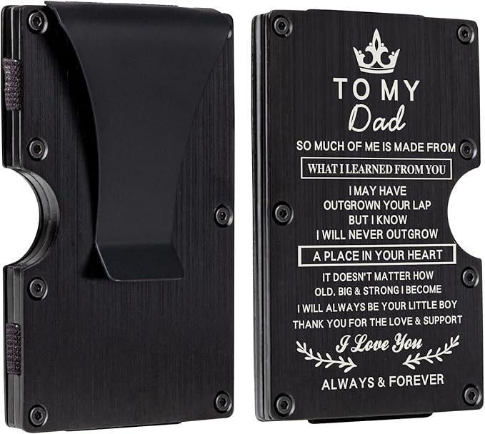 awofer Mens Personalized Carbon Fiber RFID Wallets for Dad from Daughter with Metal Money Clip Personalized gifts for Dad, Fathers Day, Birthday, Christmas Gifts Slim Minimalist Engraved Card Holder
