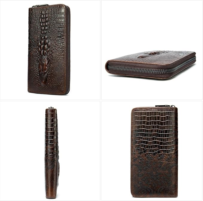 NIUCUNZH Genuine Leather Cool Long Wallets for Men Personalized Zip Around Wallet Checkbook Cash Credit Card Holder Wallet Coffee