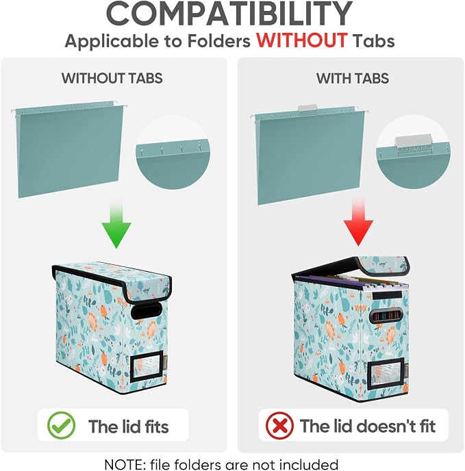 BALEINE File Organizer Box with Lid, Collapsible File Folder Organizer with Plastic Slide, Hanging File Folder Box for Office Document Storage (1 Pack, Spring Stroll, S)