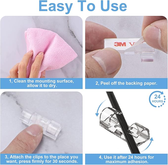 Wire Clips Black (Large, 26PCS), Heavy Duty Extension Cord Clips for Wall, Adhesive Cable Clips Wire Holders for Electric Wires, Powre Cable, PC, Ethernet, TV-Coax, LED Light Clips