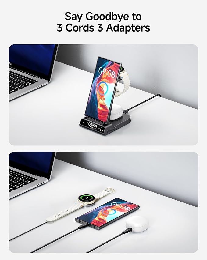 Wireless Charger for Samsung, 3 in 1 Wireless Charging Station for Samsung Galaxy S25 Ultra/S24 Ultra/S23/S22/Note 20/Z Flip 7/Fold 6, Charger for Samsung Galaxy Watch Ultra/8/7/6, Galaxy Buds 3/3 Pro