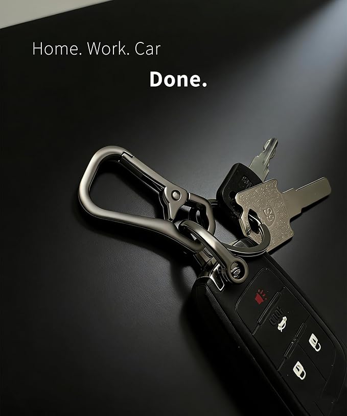 Metal Keychain Clip with Key Rings and D Ring, Heavy Duty Carabiner Key Chain Hook Holder for Car Home Keys