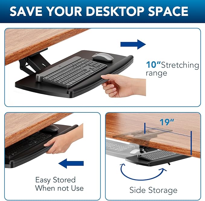 AX WABER Keyboard Tray Under Desk with Storage Drawer, Height Adjustable Keyboard Tray Slide Out 360° Swivel Tilt, Ergonomic Under Desk Mount Keyboard & Mouse Holder for Gaming Home Office, Black