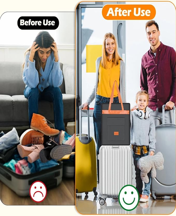 Yotako Shoe Bag for Travel with Leathers Handle-Portable Shoe Organizer with Pockets,3 in 1 Hanging Luggage Shoe Storage Bag,Travel Shoe Bag for Women Men Fit 6 PCS Shoes,Grey