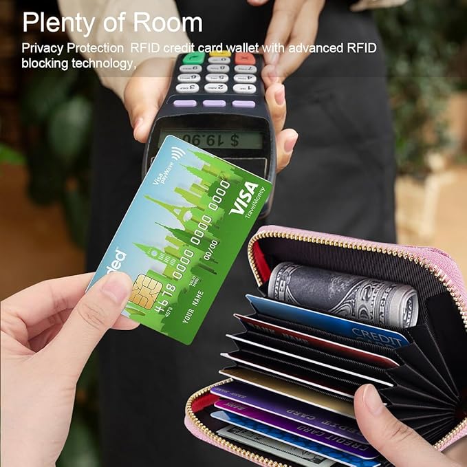 Coco Rossi Women's Small Credit Card Wallet RFID Cute Card Holder for Women with Tassel, Peach Glitter