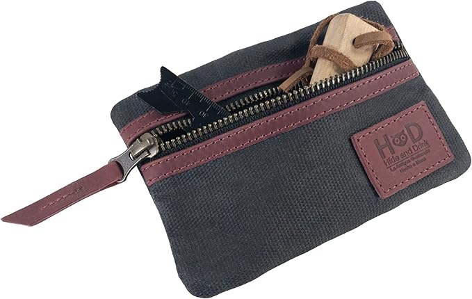 Hide & Drink, Multi-Tool Pocket Pouch, Compact Multipurpose EDC Zippered Bag, Mini Camping Tool Case, Waxed Canvas, Knife Holster, Handmade Slim Organizer