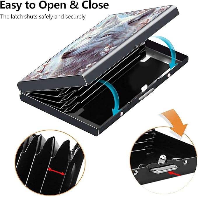 Credit Card Holder, Cute Wolf Design Mini RFID Blocking Aluminum Wallet Slim Metal Hard Case Shell Travel Wallet ID Case Small Credit Cards Case Business Cards for Women Men Girls