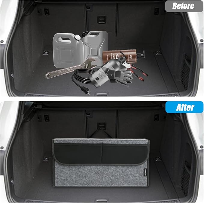 Car Trunk Organizer,Soft Felt Car Bag Organizer 20x6.11x10 inch Folding,for Honda CRV/for Civic/for Accord Ford/for Focus Fusion/for Toyota RAV4/for Jeep SUV/Truck/Sedan(Gray)